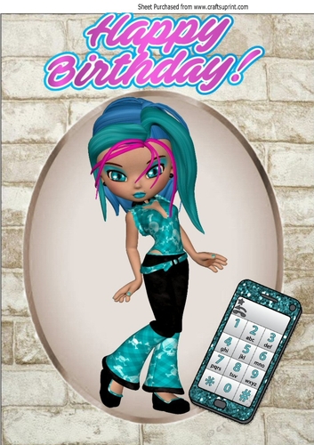 trendy girl with funky hair colour & mobile A4