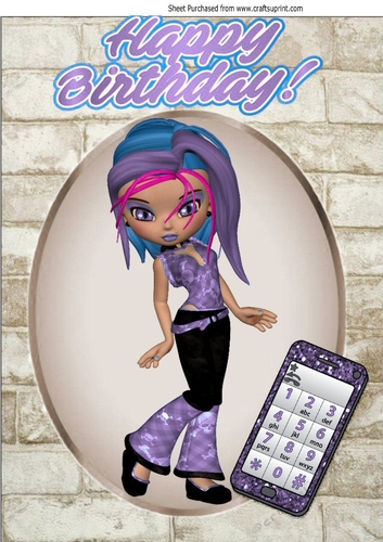 tendy girl with funky purple hair & mobile A4