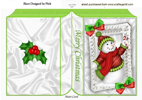 snowman with holly and bows in folded A5 book