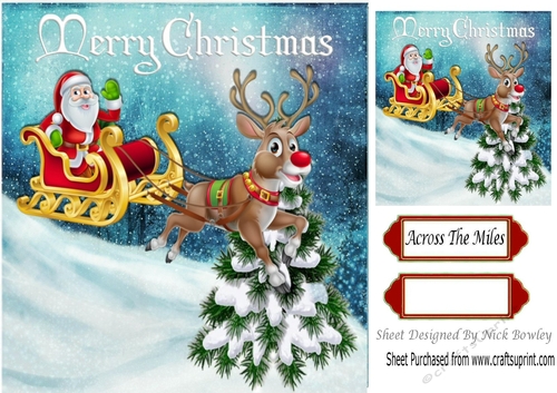 santa in his sleigh with rudolph 8x8