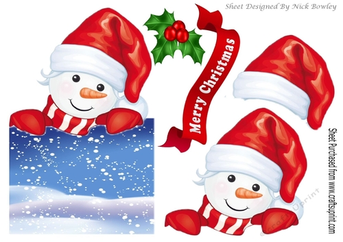 Lovely jolly snowman over the edge