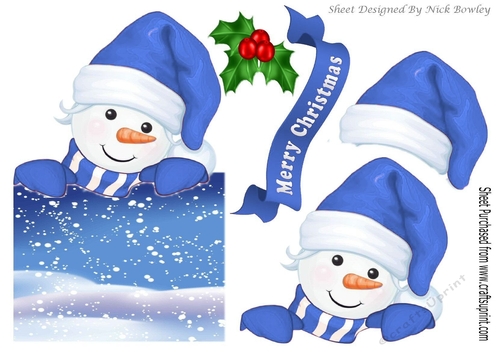 Lovely jolly snowman  in blue over the edge