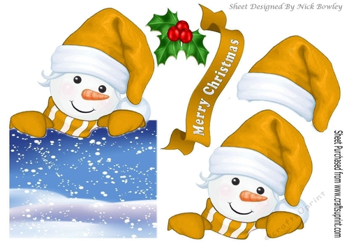 Lovely jolly snowman  in gold over the edge
