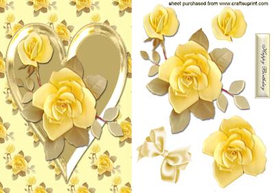 Yellow Roses in a Gold Heart