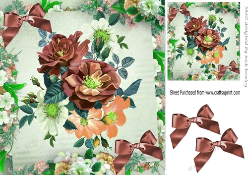 pretty peach/brown shades of blooming flowers in flower frame 8x8