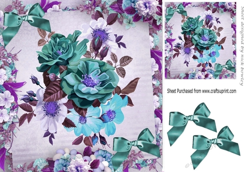 pretty turq shades of blooming flowers in flower frame 8x8