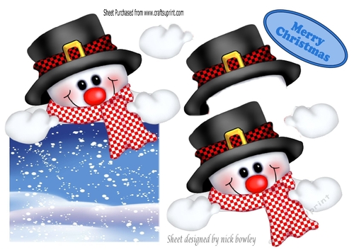 jolly snowman looking smart in his hat over the edge