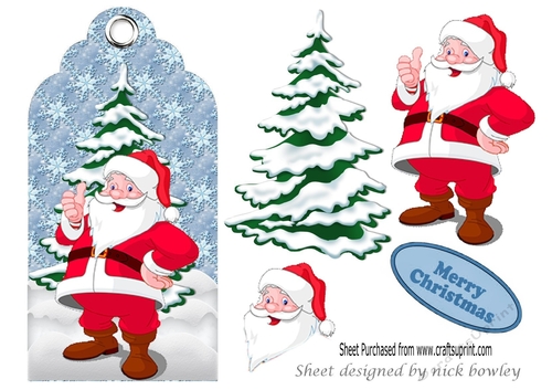 Lovely santa with christmas tree on a tag/topper
