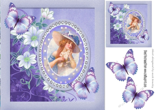 Pretty in lilac with diamonds, flowers and butterflies 8x8