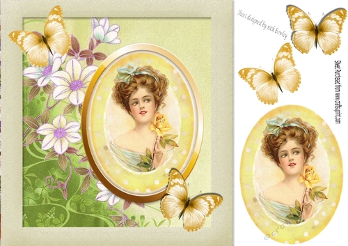 pretty in gold vintage lady holding gold rose 8x8