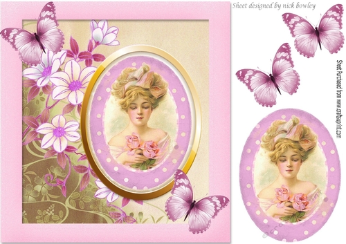 pretty in pink vintage lady holding pink rose 8x8