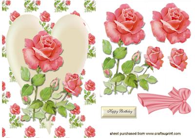 Spray of Pretty Red Roses on Cream Heart
