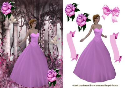 Pretty Lady in Pink Gown, with Pink Roses