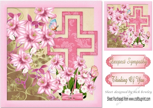 pretty daffs with pink cross (sympathy) 8x8