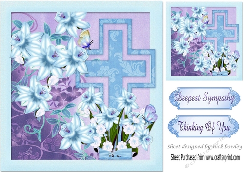 pretty daffs with blue cross (sympathy) 8x8