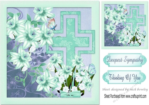 pretty daffs with turq cross (sympathy) 8x8