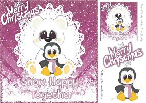 Snow Happy Together, cute polar bear & penguin 8x8 (pink)