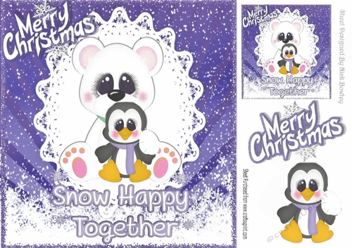 Snow Happy Together, cute polar bear & penguin 8x8 (purple)