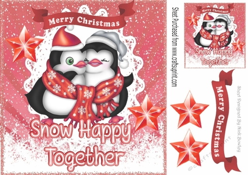 Cuddle Penguins snow happy together in snow frame 8x8