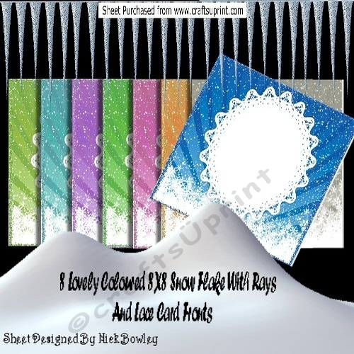 8 Lovely Coloured 8x8 Snow Flake & Rays Frames With Glitter Edge (Christmas Set)