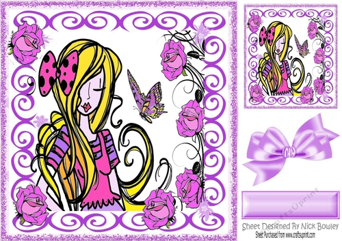 Birthday girl blond hair with roses and butterfly 8x8
