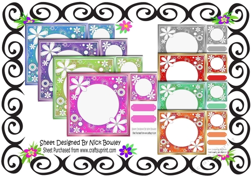 8 8x8 Lovely Funky coloured Card Fronts with flowers