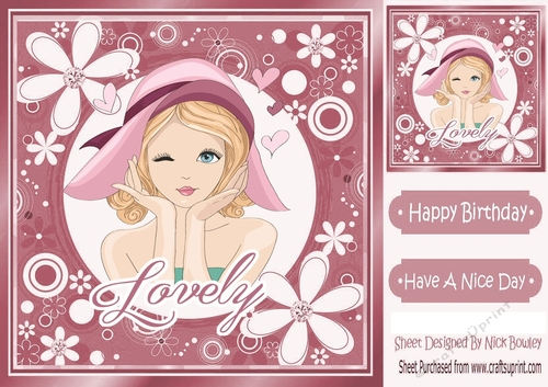 Trendy Girl in a hat in funky frame with flowers 8x8