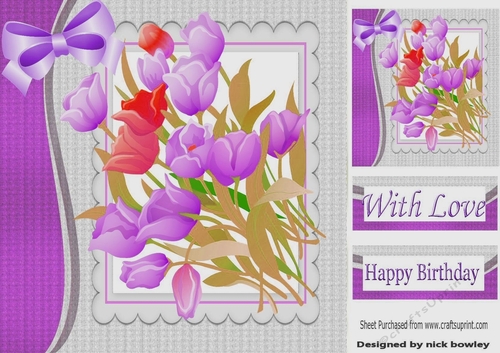 So Pretty! Painted pastel tulips with lilac bow 8x8
