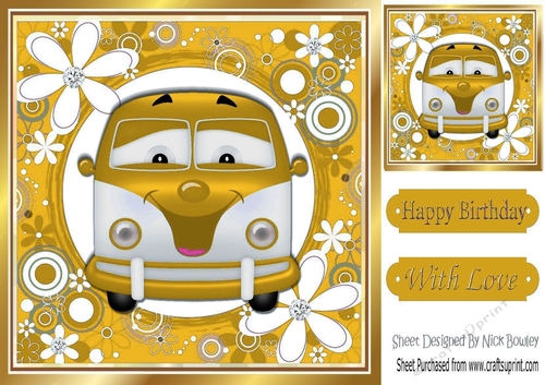 Toony Campervan in funky gold flower 8x8 frame