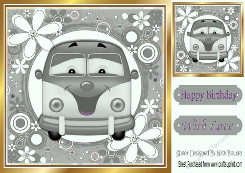 Toony Campervan in funky silver flower 8x8 frame