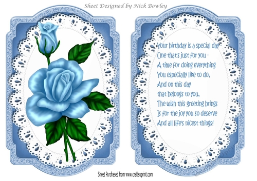 Blue roses on lace card front and  insert A5