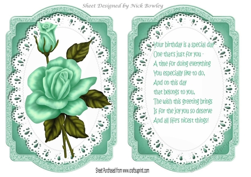 turq roses on lace card front and  insert A5