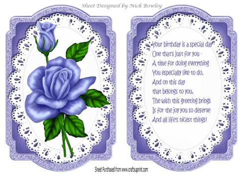 purple roses on lace card front and  insert A5