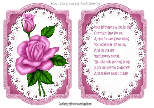 pink roses on lace card front and  insert A5