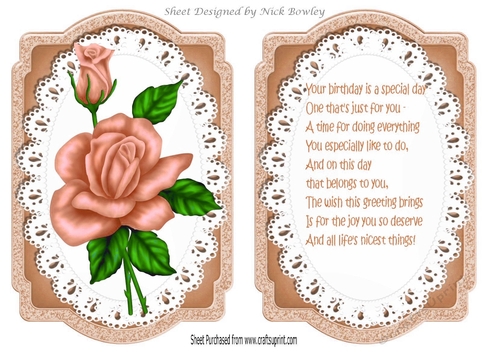 peach roses on lace card front and  insert A5