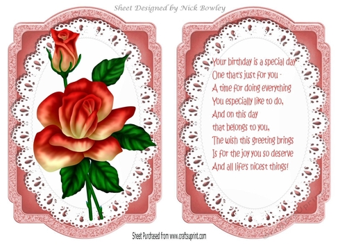 red roses on lace card front and  insert A5