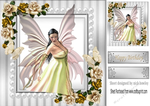 Beautiful fantasy Angel with gold roses and butterflies 8x8