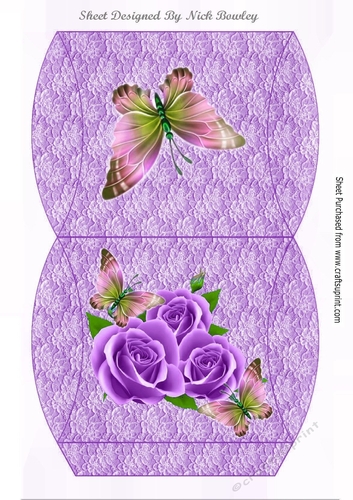 Pretty lilac roses with pink butterflies on lace pillow box