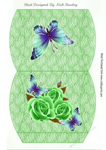 Pretty  roses with blue butterflies on lace pillow box