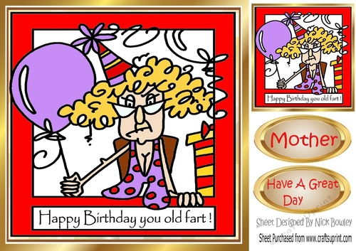 Friend Happy Birthday you old fart with balloons (red) 8x8