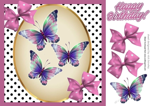 pink polkadot Bows with butterflies 8x8