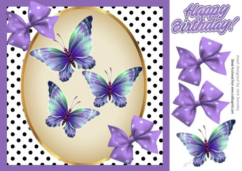 purple polkadot Bows with butterflies 8x8