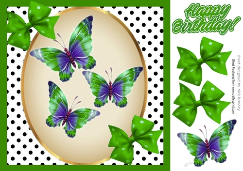 green polkadot Bows with butterflies 8x8