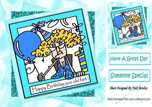 Friend Happy Birthday you old fart with balloons (turq stackers) 8x8