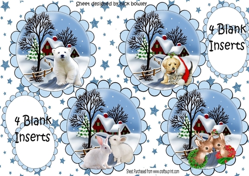 Four lovely toppers of snow scenes with critters & inserts (set one)
