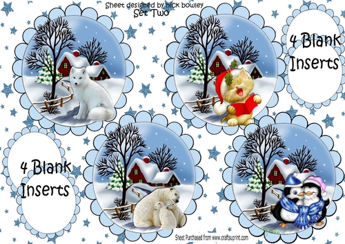 Four lovely toppers of snow scenes with critters & inserts (set two)
