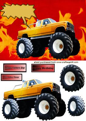 4x4 Yellow Monster Truck with Flames