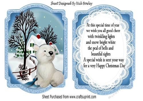 Cute little polar bear with snow scene bracket Card front/insert