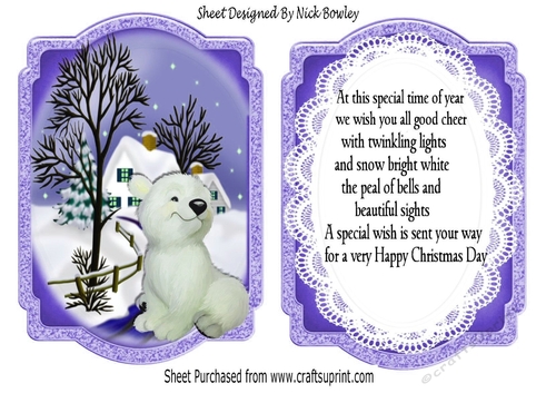 Cute little polar bear with snow scene purple bracket Card front/insert