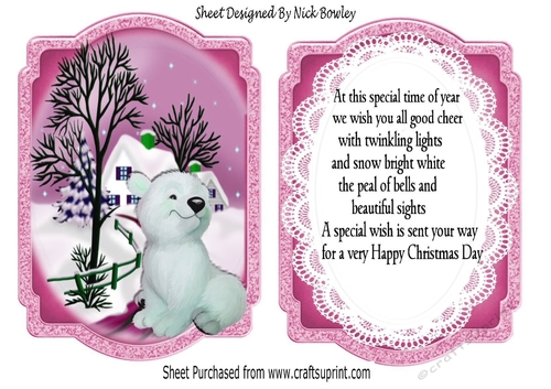Cute little polar bear with snow scene pink bracket Card front/insert